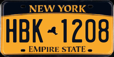 NY license plate HBK1208