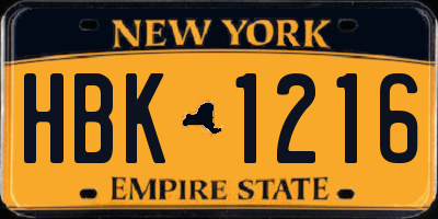 NY license plate HBK1216