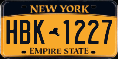NY license plate HBK1227