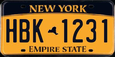 NY license plate HBK1231