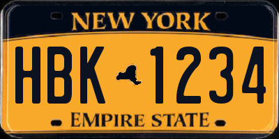 NY license plate HBK1234
