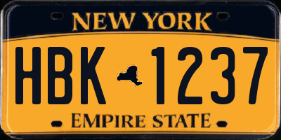 NY license plate HBK1237