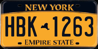 NY license plate HBK1263