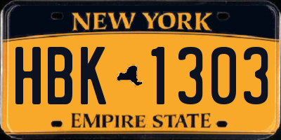 NY license plate HBK1303