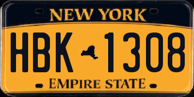 NY license plate HBK1308