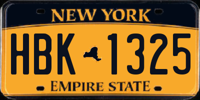 NY license plate HBK1325