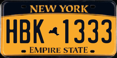NY license plate HBK1333