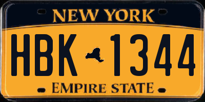NY license plate HBK1344