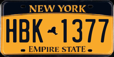 NY license plate HBK1377