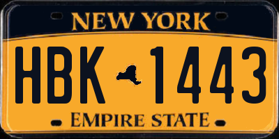NY license plate HBK1443