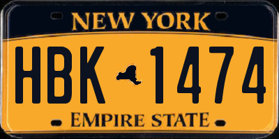 NY license plate HBK1474