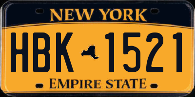 NY license plate HBK1521