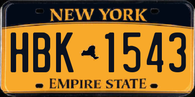 NY license plate HBK1543