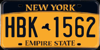 NY license plate HBK1562