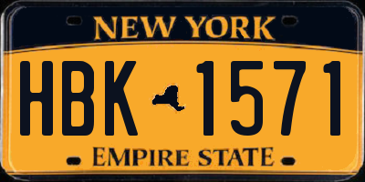 NY license plate HBK1571