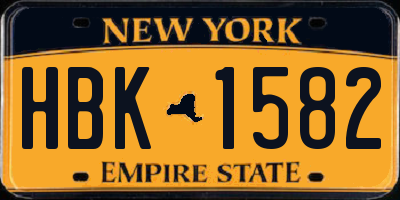 NY license plate HBK1582