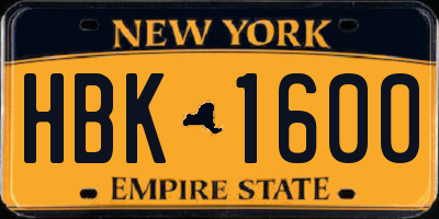 NY license plate HBK1600