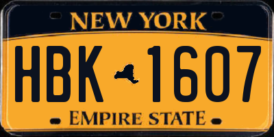 NY license plate HBK1607