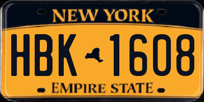 NY license plate HBK1608