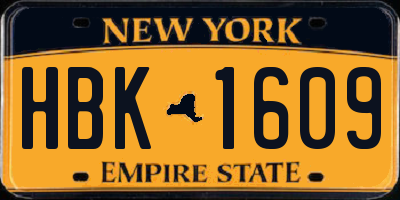 NY license plate HBK1609