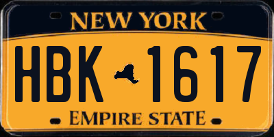 NY license plate HBK1617