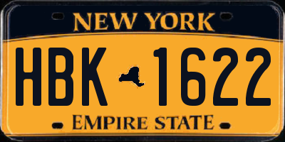 NY license plate HBK1622