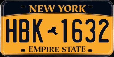 NY license plate HBK1632