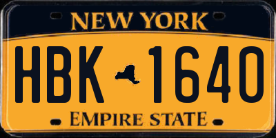 NY license plate HBK1640