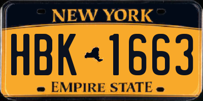 NY license plate HBK1663