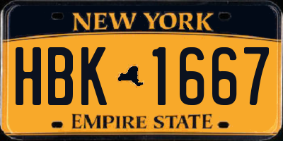 NY license plate HBK1667
