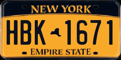 NY license plate HBK1671