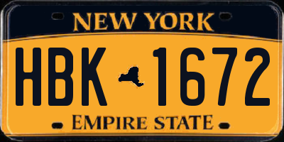 NY license plate HBK1672