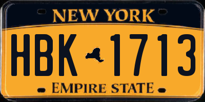 NY license plate HBK1713