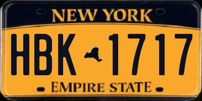 NY license plate HBK1717