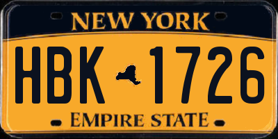 NY license plate HBK1726