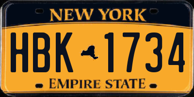 NY license plate HBK1734