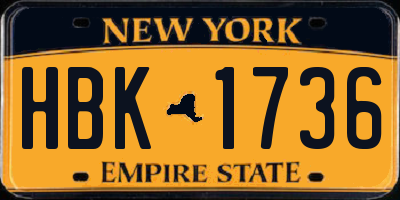 NY license plate HBK1736