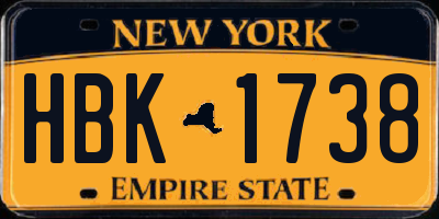 NY license plate HBK1738