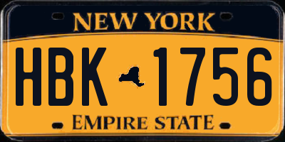 NY license plate HBK1756