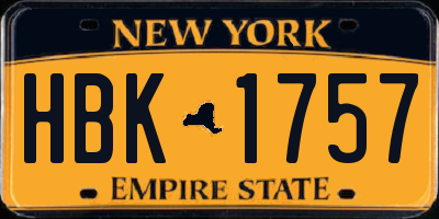 NY license plate HBK1757