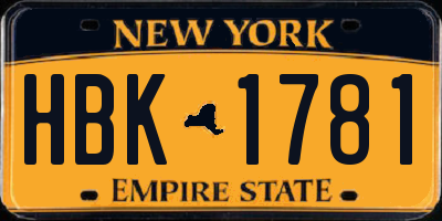 NY license plate HBK1781