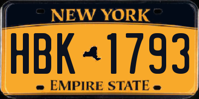 NY license plate HBK1793