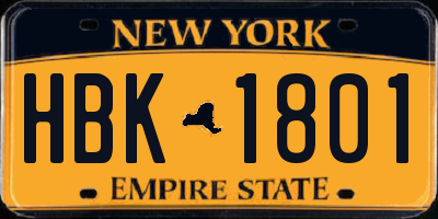 NY license plate HBK1801