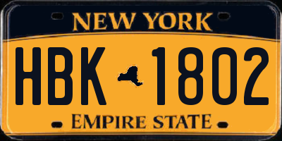 NY license plate HBK1802