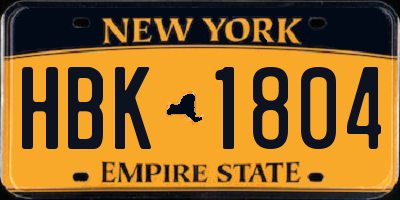 NY license plate HBK1804