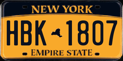 NY license plate HBK1807