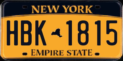 NY license plate HBK1815