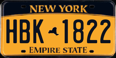 NY license plate HBK1822