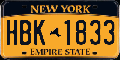 NY license plate HBK1833