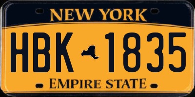 NY license plate HBK1835